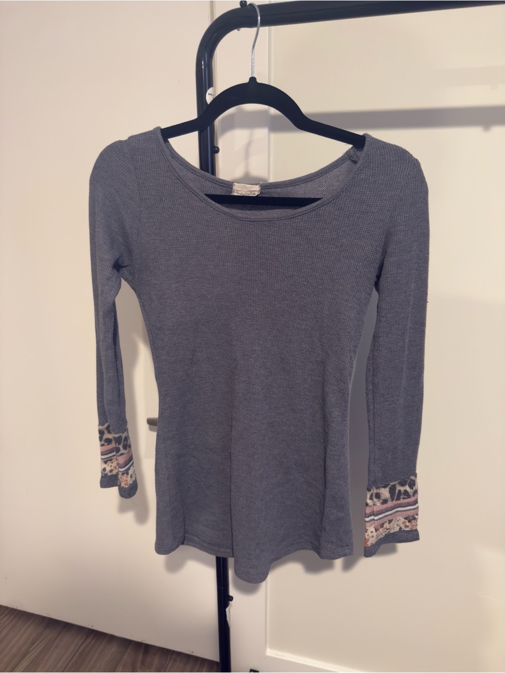 Lovely Melody Grey Long Sleeve Thermal Top with Patterned Cuffs